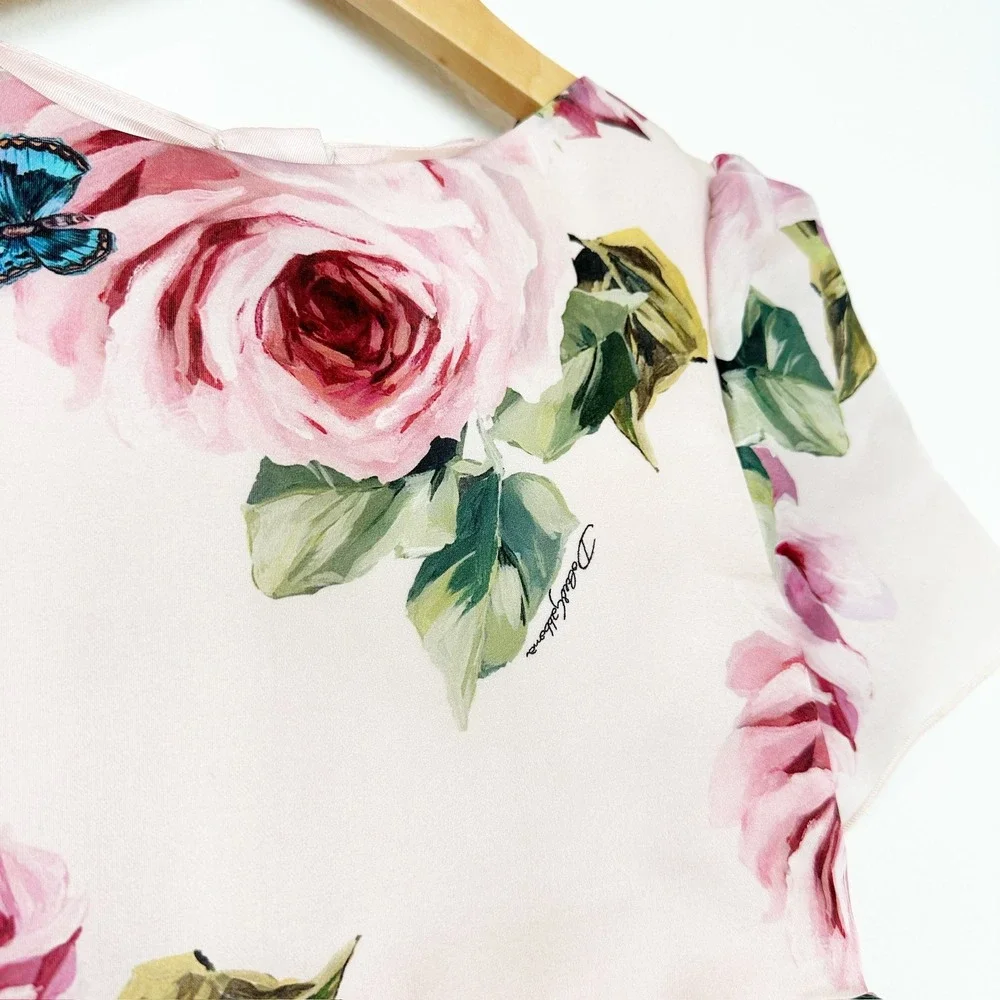Dolce & Gabbana Girls Pink Rose Butterfly Farfalle Silk Dress Size 7/8